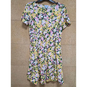 Women's Croft & Barrow Mini Dress L Yellow Pink Floral